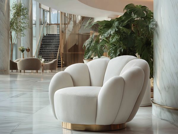 Luxury interior with sculptural white armchair